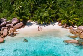 Couple on beach in the Seychelles